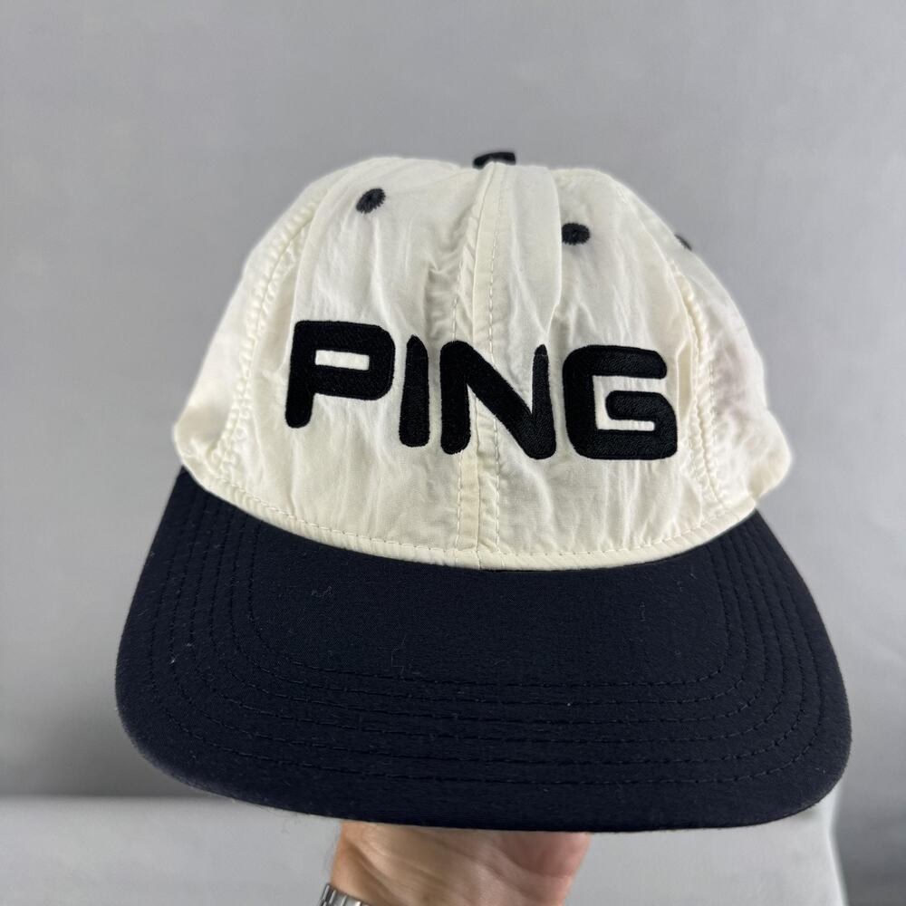 Vintage Ping Hat Cap Strap Back Mens One Size White Black Golf USA Karsten